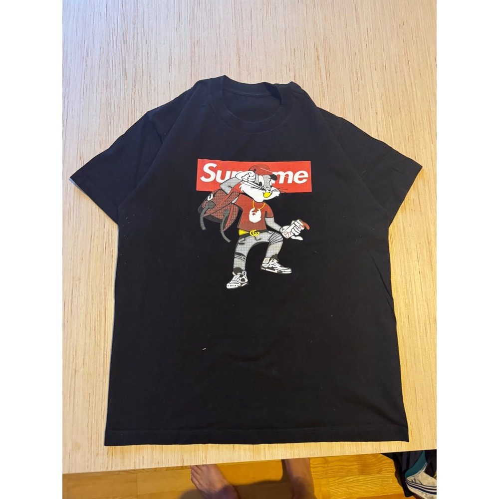 Bugs Bunny Streetwear Graphic T-Shirt Black Mens Large Supreme Style Box Logo 37